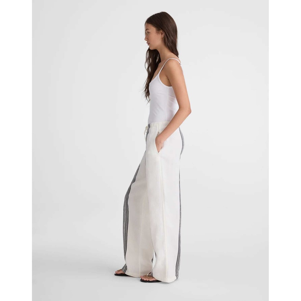 NWT Madewell Pants Pull On Linen Blend Small Bold Placement Stripe Cream Black - Picture 3 of 13